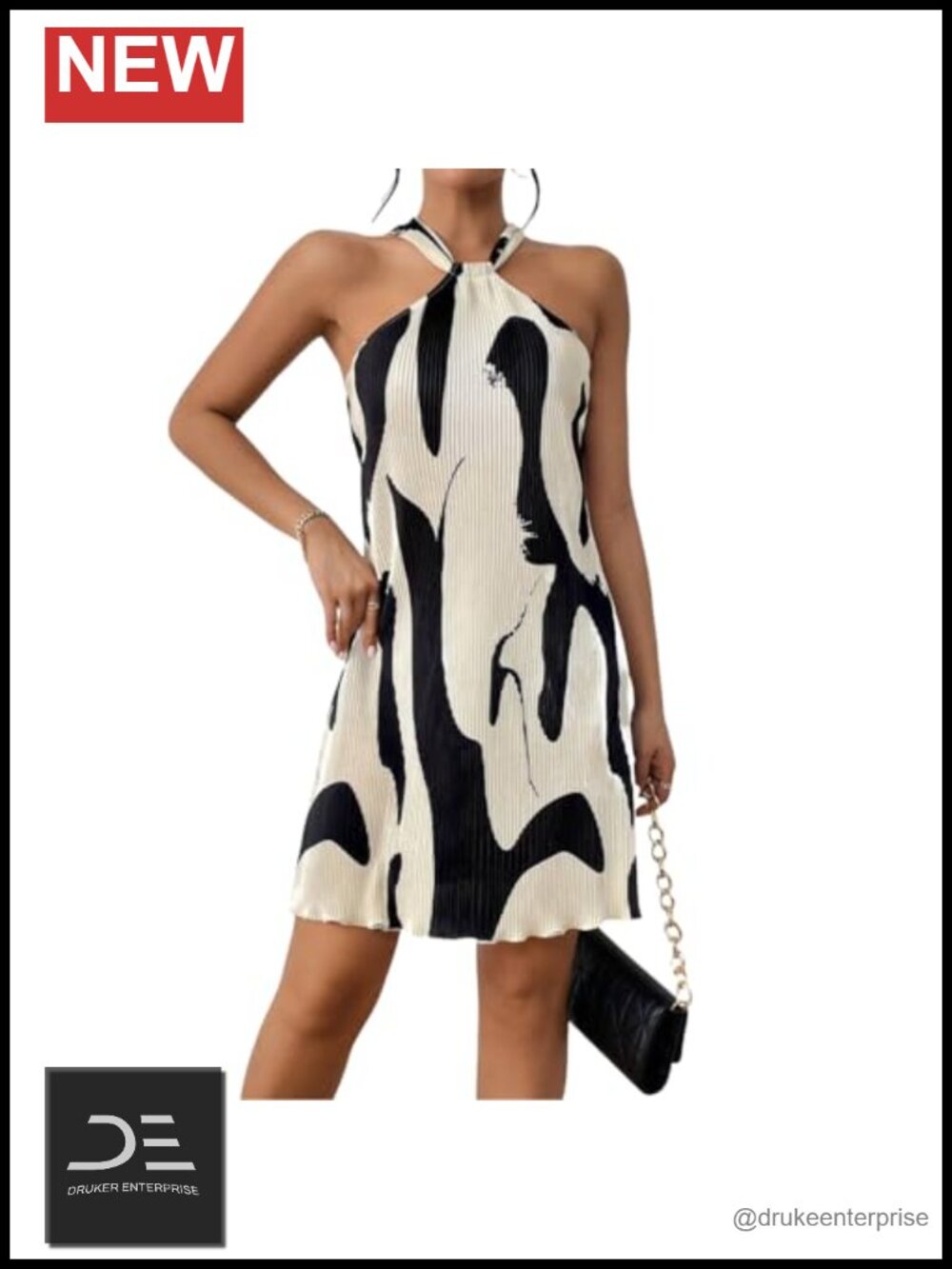 Women's Summer Halter Neck Mini Dress Pleated Casual Sundress Party Vacation